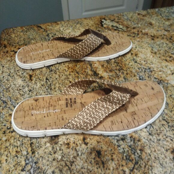 Pete Huntington Slip-on Thong Sandals Natural Woven Textiles with Cork Size 10 - Picture 8 of 12